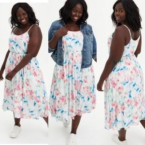 Torrid Ivory Abstract Pleated Gauze Midi Dress